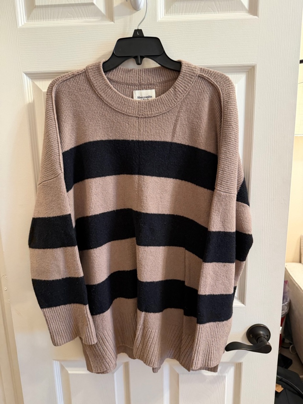 Abercrombie & Fitch Taupe and Black Striped Crewneck Sweater